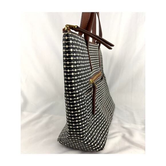 Fossil Rachel Leather Black Striped Tote Purse Classic Brown Black - Picture 14 of 16